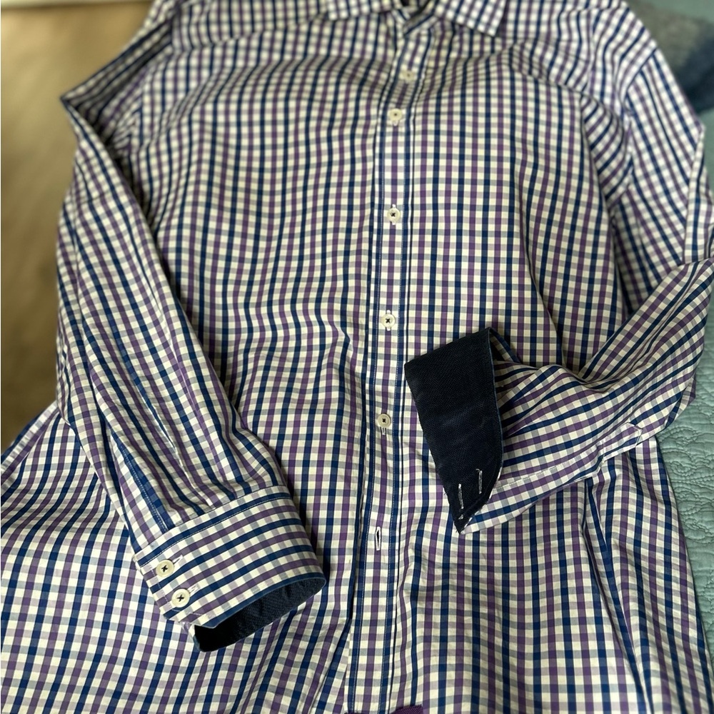 English Laundry Purple and Blue Plaid Casual Shirt